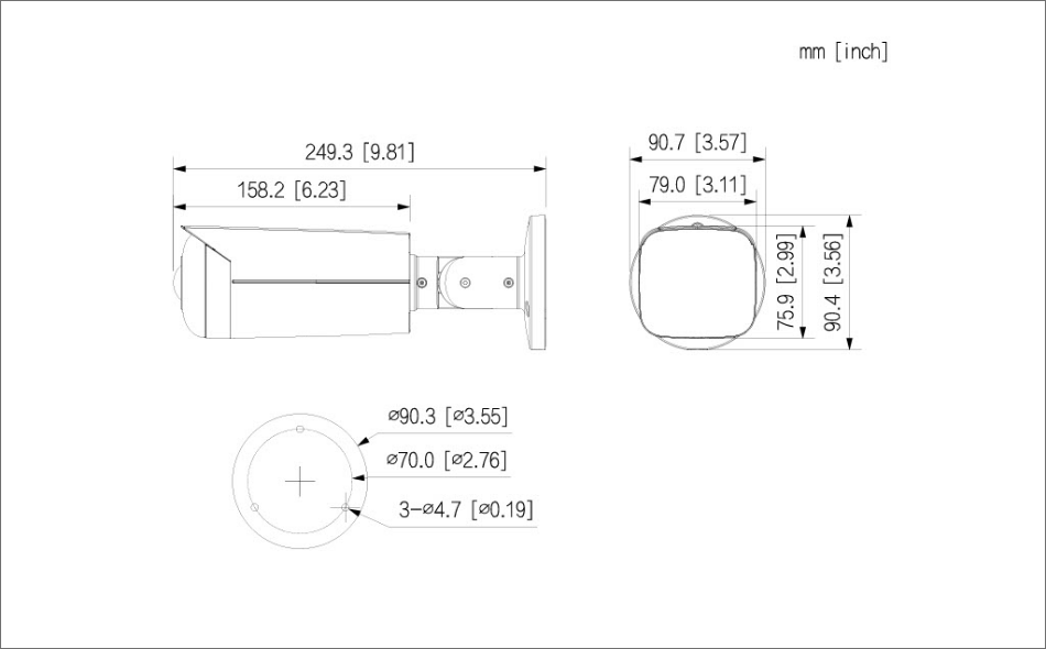 【IP20】DH-IPC-HFW3441T-AS-P 4MP 広角固定バレットタイプ WizSenseネットワークカメラ外形イメージ